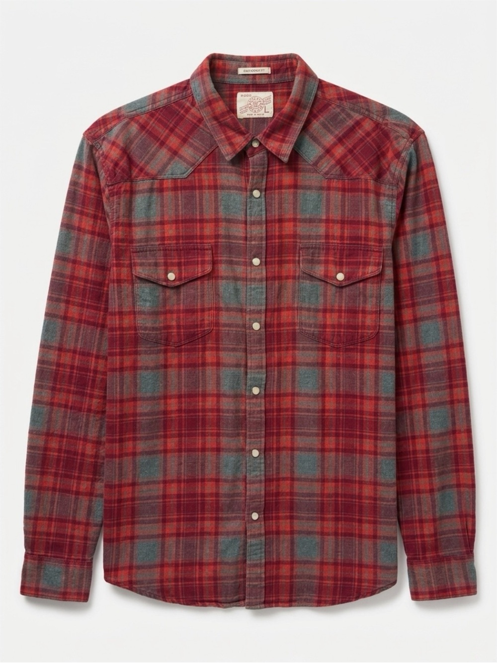 Lucky Brand Men’s Plaid Flannel Western Pearl Snap Shirt Large Red Gray